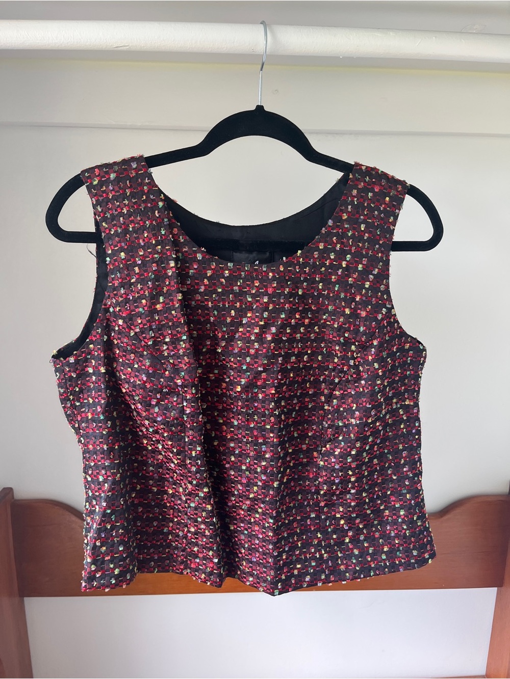 Womens Tweed Sleeveless Shell Top - Burgundy Multi